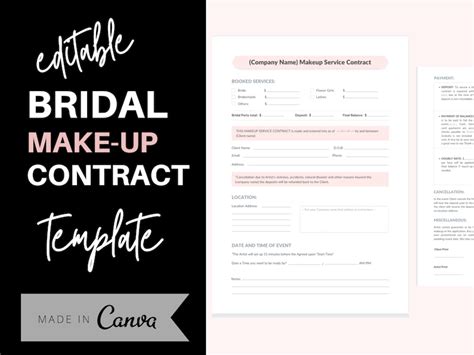 wedding makeup contract makeup contract template bridal etsy