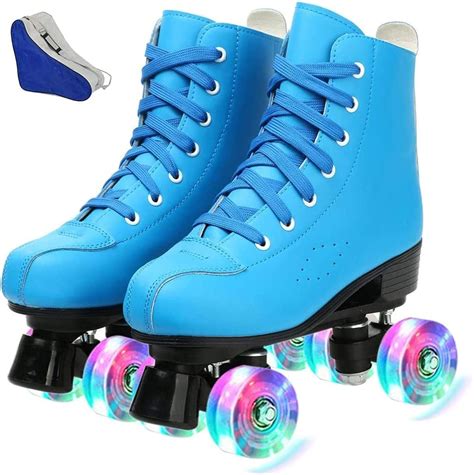 men womens roller skates high top pu leather roller skates shiny double row design roller