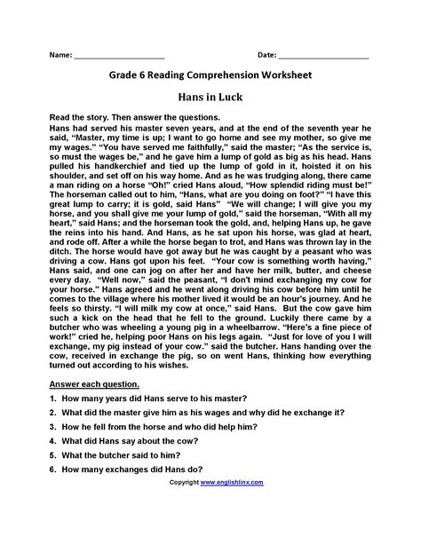 grade prose comprehension  class  thekidsworksheet