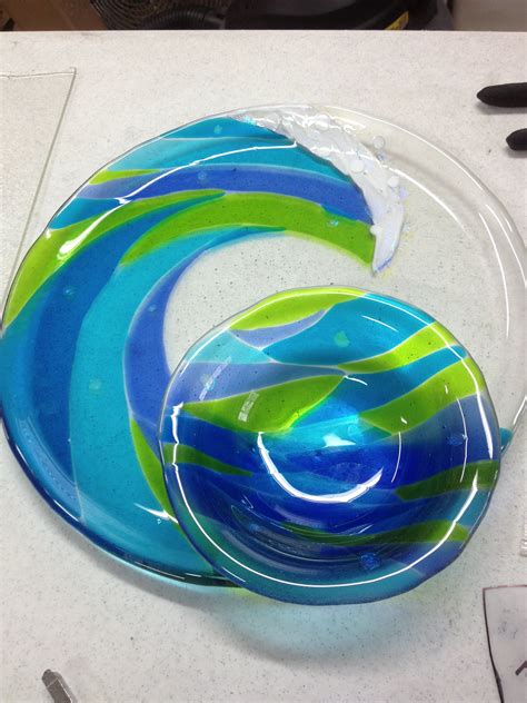 11 Fused Glass Wave Plate With 6 Fused Glass Bowl Made By Cheryl