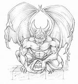 Gargoyle Gargolas Lapiz Dragon Outlines Winged Gargoyles Hunter Demonios Wright Nate sketch template