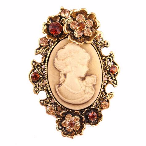 brand top quality vintage rhinestone brooch beautiful cameo lady head