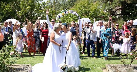 lesbian couples tie the knot in australia s first same sex weddings