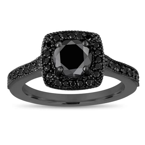 natural fancy black diamond engagement ring  carat  black gold
