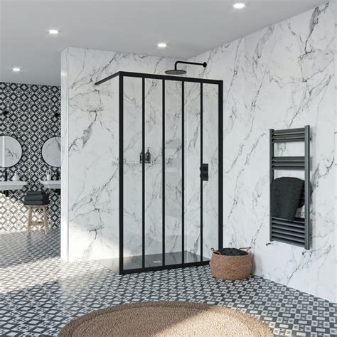 Jacuzzi Loft Black Framed Wetroom Glass Panel With Wall Support