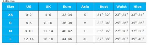 clothing size chart uk  euro asia