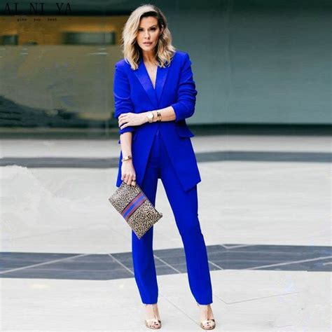 New Royal Blue 2 Piece Set Women Business Suits Slim Fit Ladies Office