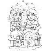 First Celebrates Youth Kiss Coloring Drawing Hand Young sketch template