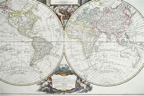 carte geographique ancienne mappemonde ou description du globe terrestre original antique