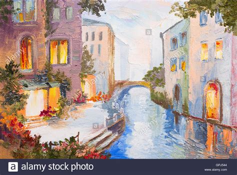 Oil Painting Canal In Venice Italy Modern