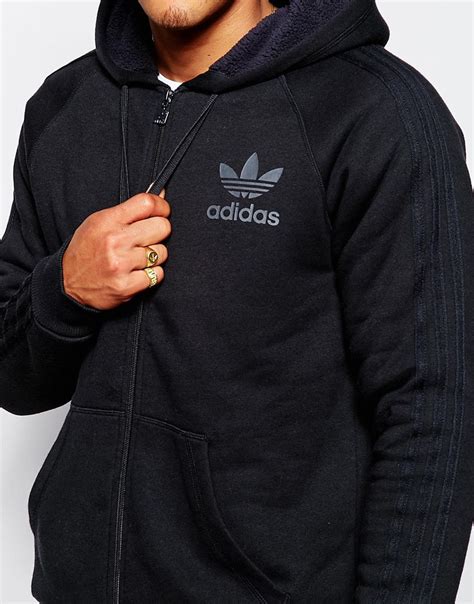 lyst adidas originals zip  hoodie  fleece lining ab  black  men