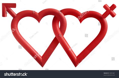 two interlocking valentine hearts with male and female