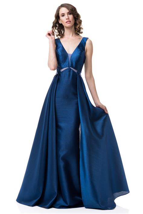 navy blue fit and flare evening gown shangri la
