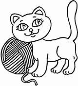 Yarn Coloring Kitty Pages Cat Ball Cats Printable Drawing sketch template
