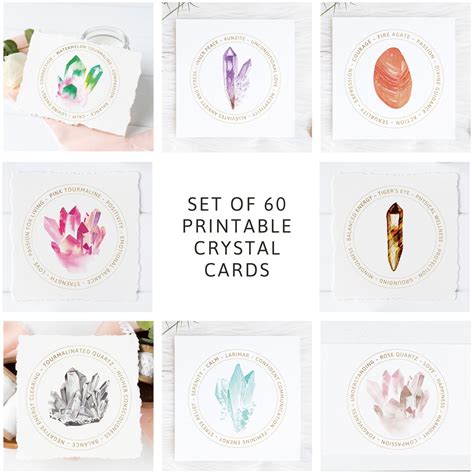 printable crystal meaning cards set  gemstone display cards