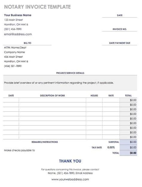 notary invoice templates printable