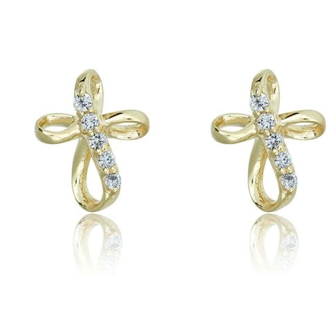 avora jewelry  yellow gold simulated diamond cz loop cross stud earrings  babies