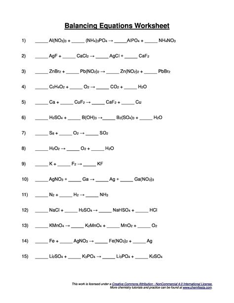 balancing chemical equations worksheet  answers promotiontablecovers