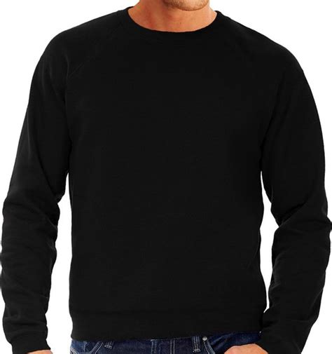 zwarte sweater sweatshirt trui met raglan mouwen en ronde hals voor heren zwart bol