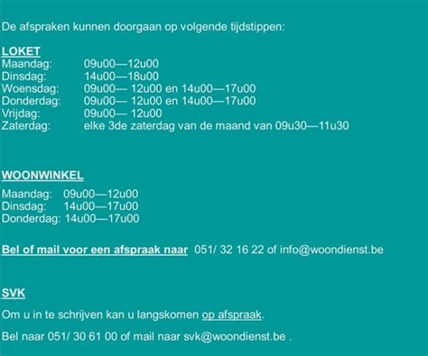 openingsurencontact izegem woondienst regio izegem