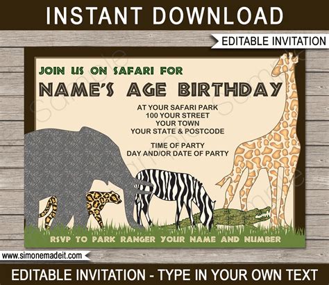 birthday ideas safari birthday invitation template