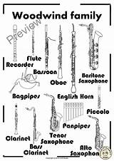 Instruments Woodwind Instrument Coloring Pages Family Kids Choose Board Names Clarinet Families Musical sketch template