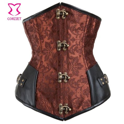 brown corselet underbust corset gothic steampunk clothing women steel