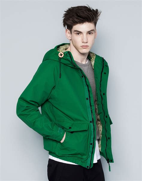 pullbear jacket  hood  green  men lyst