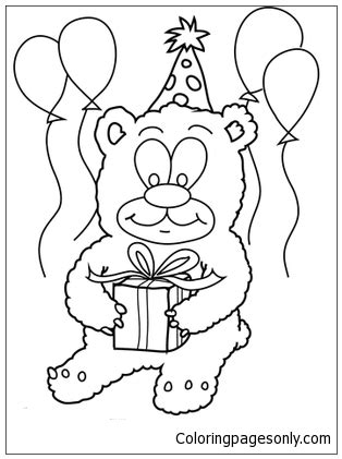 happy birthday teddy bear coloring page  printable coloring pages