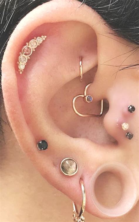 unique multiple ear piercings combination ideas long cartilage earring