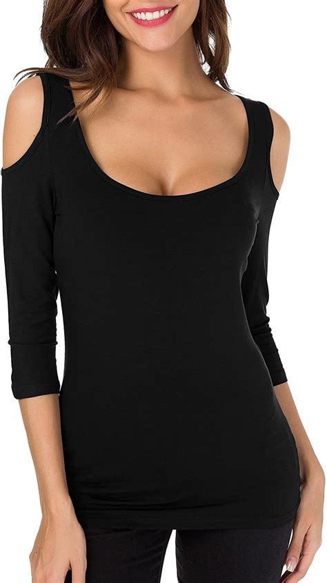 sarin mathews women s open cold shoulder slim fit sexy blouse black