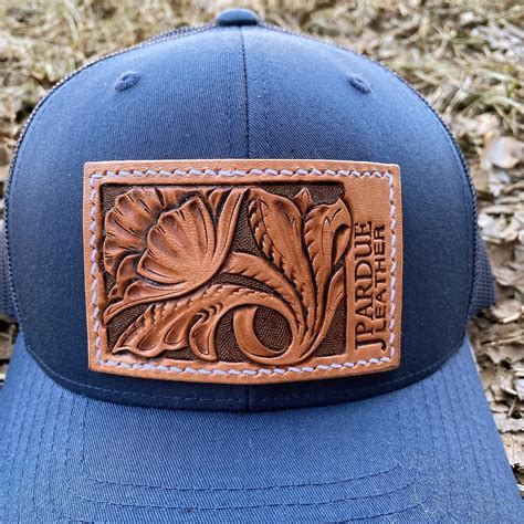 leather patch hat tooled leather hat custom leather cap etsy