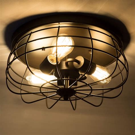 mount ceiling light vintage pendant lights industrial chandelier black metal cage hanging