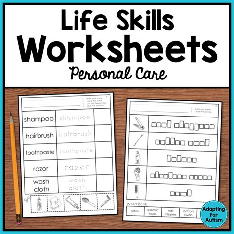 life skills worksheets personal care vocabulary autism work tasks