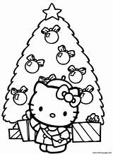 Kitty Coloring Hello Christmas Pages Tree Printable Print Color Book sketch template