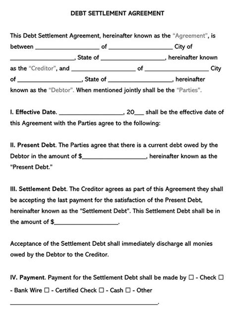 debt settlement agreement templates word