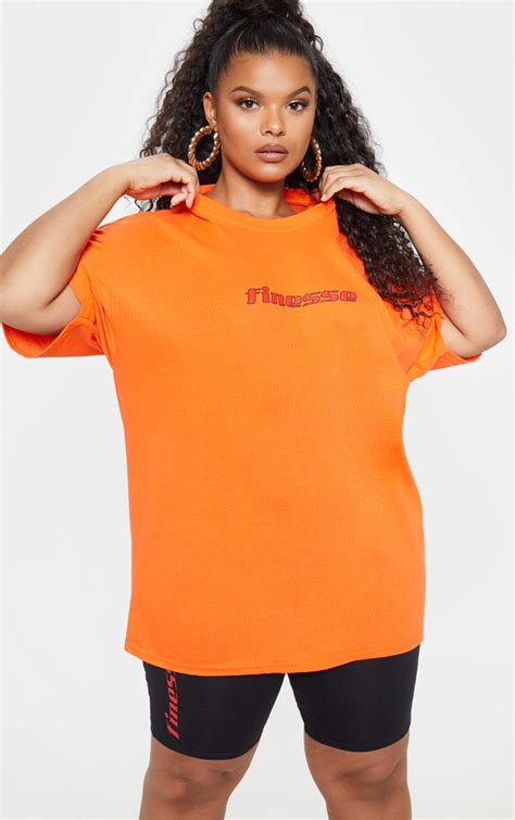 plus orange oversized slogan t shirt prettylittlething