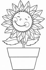 Sunflower Coloring Pot Pages Happy Girls Beautiful sketch template