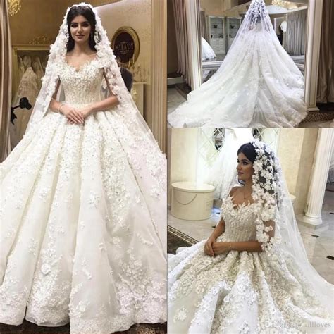 Emiraates Dubai Ball Gown Wedding Dresses Handmade Flowers 3 D Floral