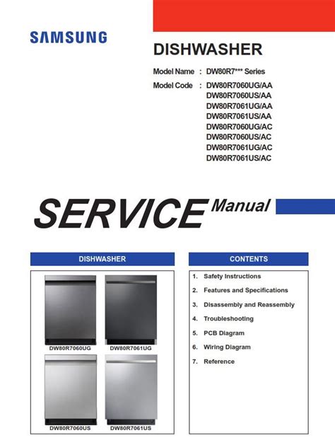 samsung dwrug dwrus dwrug dwrus dishwasher service manual samsung
