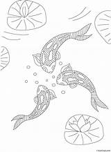 Koi Fish Coloring Pages Pond Mosaic Patterns Fishes Glass Printable Stained Dessin Poisson Drawing Ponds Coloriage Kois Azcoloring Nobori Pattern sketch template