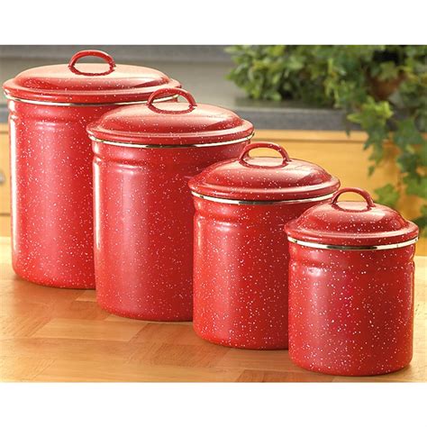 pc enamel canister set red  cookware utensils