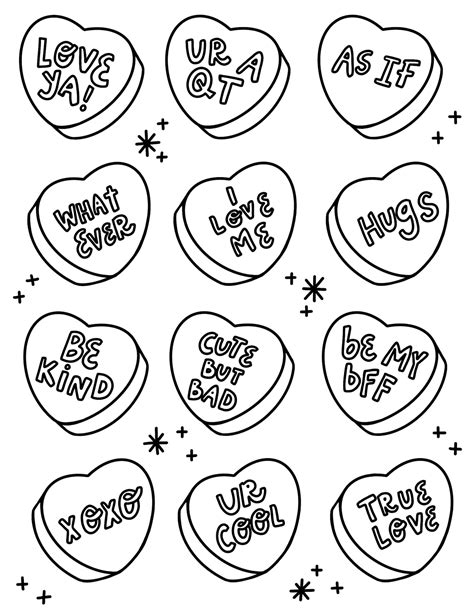 cute candy hearts coloring page digital   file etsy