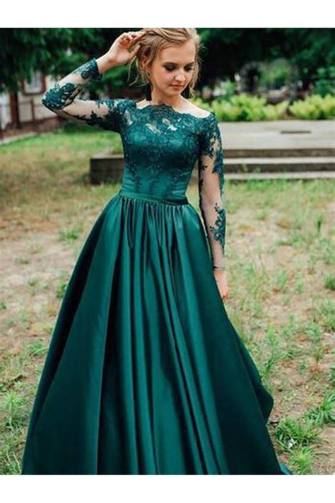 long sleeves lace prom dresses formal evening gowns