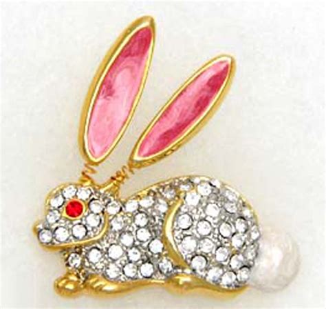 Vintage Bunny Rabbit Brooch Pin Enamel Rhinestones