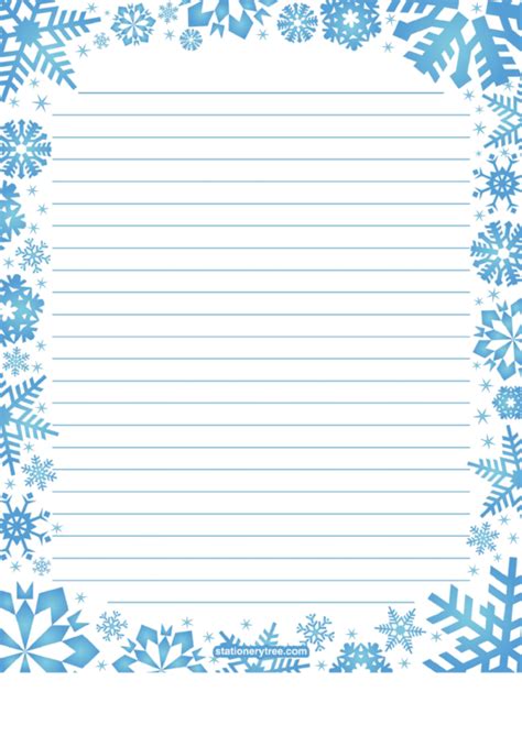 blue snowflakes lined winter writing paper printable