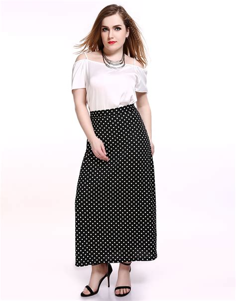 cute ann women s plus size maxi skirt dot printed black stretchy