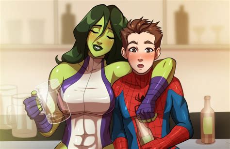 commission spiderman and shehulk by mafer on deviantart beauty and hot female illustration