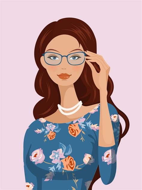 Girl With Wavy Hair And Glasses Vector 241163 Vector Art At Vecteezy