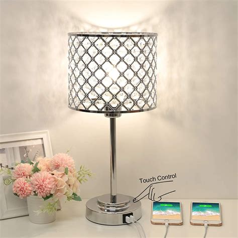 crystal table lamp   usb ports   dimmable bedside touch lamp